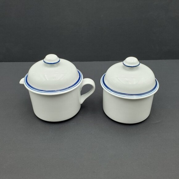 Dansk Bistro Christianshavn Blue Creamer & Sugar Bowl with Lids - Picture 2 of 7